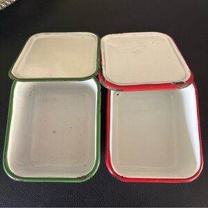Classic Vintage Enamelware Fridge Storage Box Set of 2